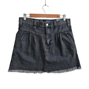 Free People Sidecar Frayed Denim Skirt in Sanded Black  Size 28